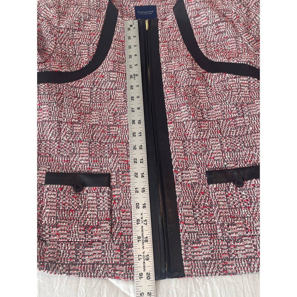 00780 Doncaster Collection Boucle' Jacket Leather Panel Zip Front Career Blazer - Picture 10 of 16